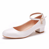 Large size square heel round head pumps wrist strap pumps spring and autumn wedding shoes women White wedding shoes women
