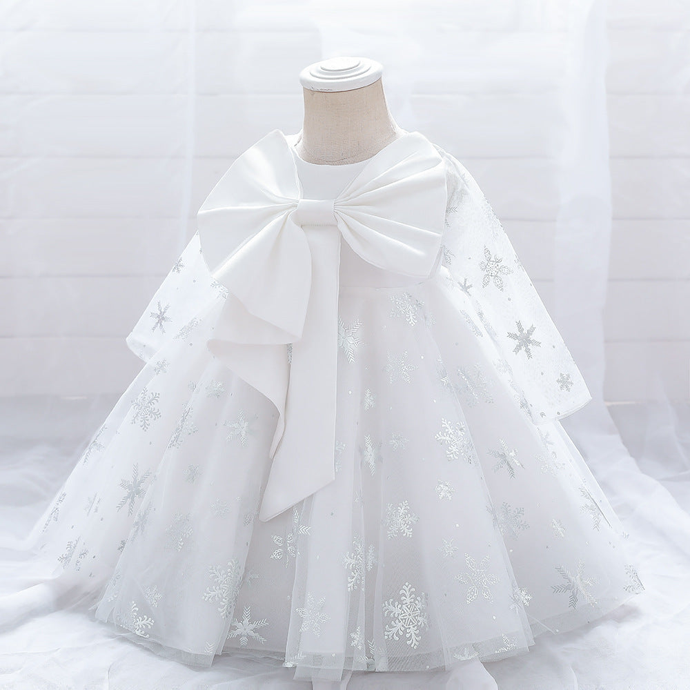 European And American New Children's Dress in The Children Snowflake Print Big Bow Christmas Dress Princess Dress