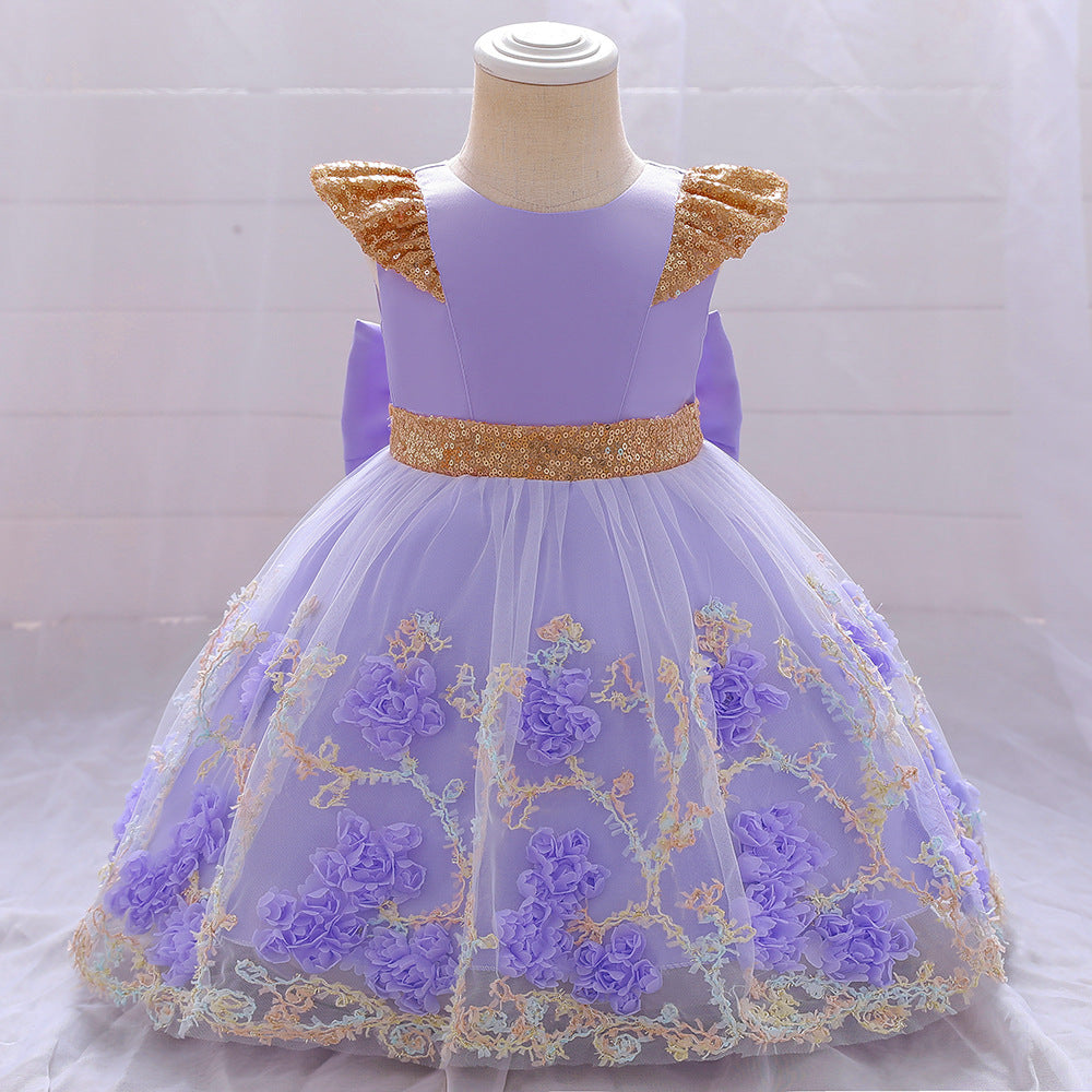 Girl's Dress Middle Child's Gauze Pompous Skirt Sequins Flower Child's Dress