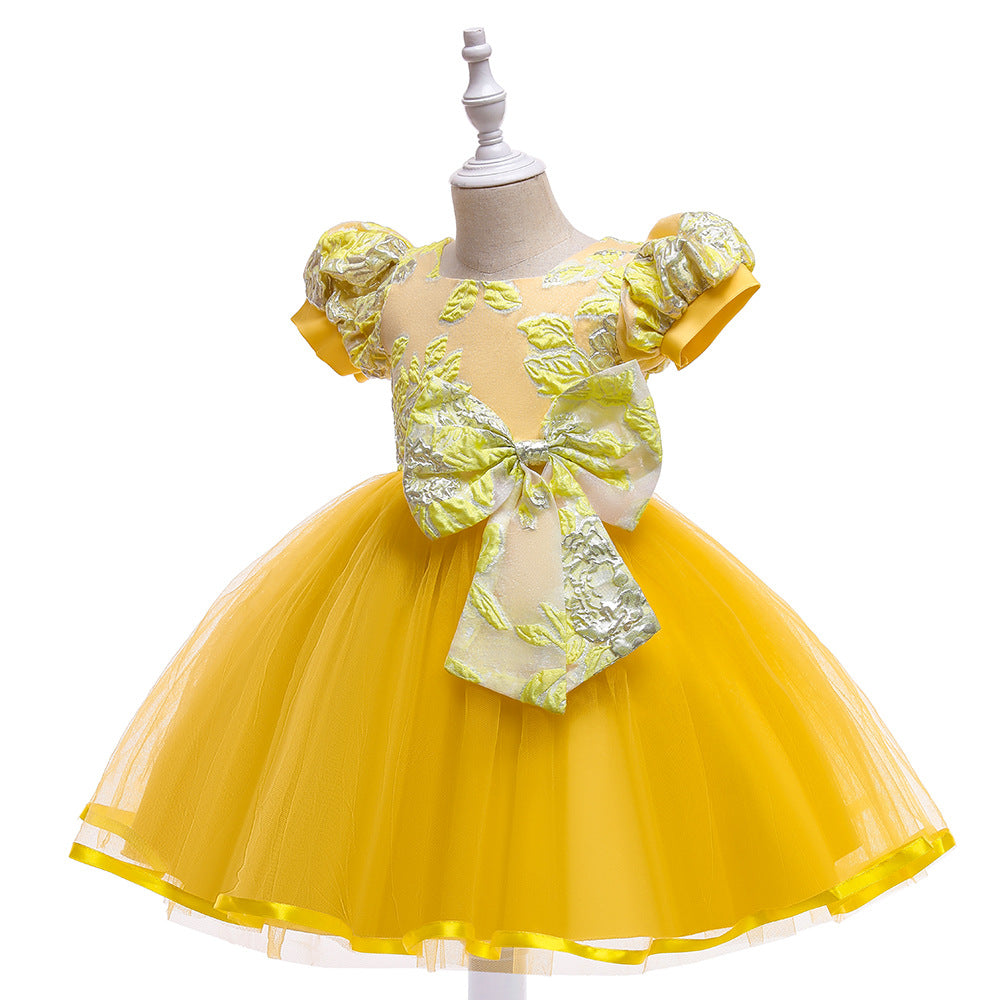 New Princess Dress Children's Dress Embroidered Big Bow Gauze Pompous Skirt Children's Runway Dress