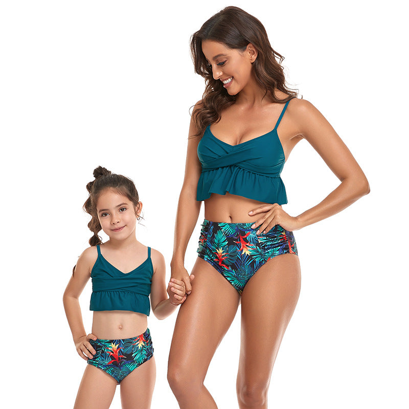 New swimsuit parent-child swimwear flying edge Tankini for Mom and Me