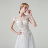 A-Line Sweep-Brush Train Lace Tulle Wedding Dress