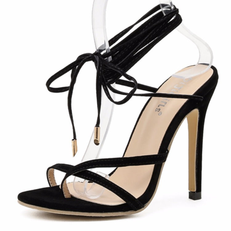 Comfortable versatile cross lace-up stiletto heel Roman sandals women's large size