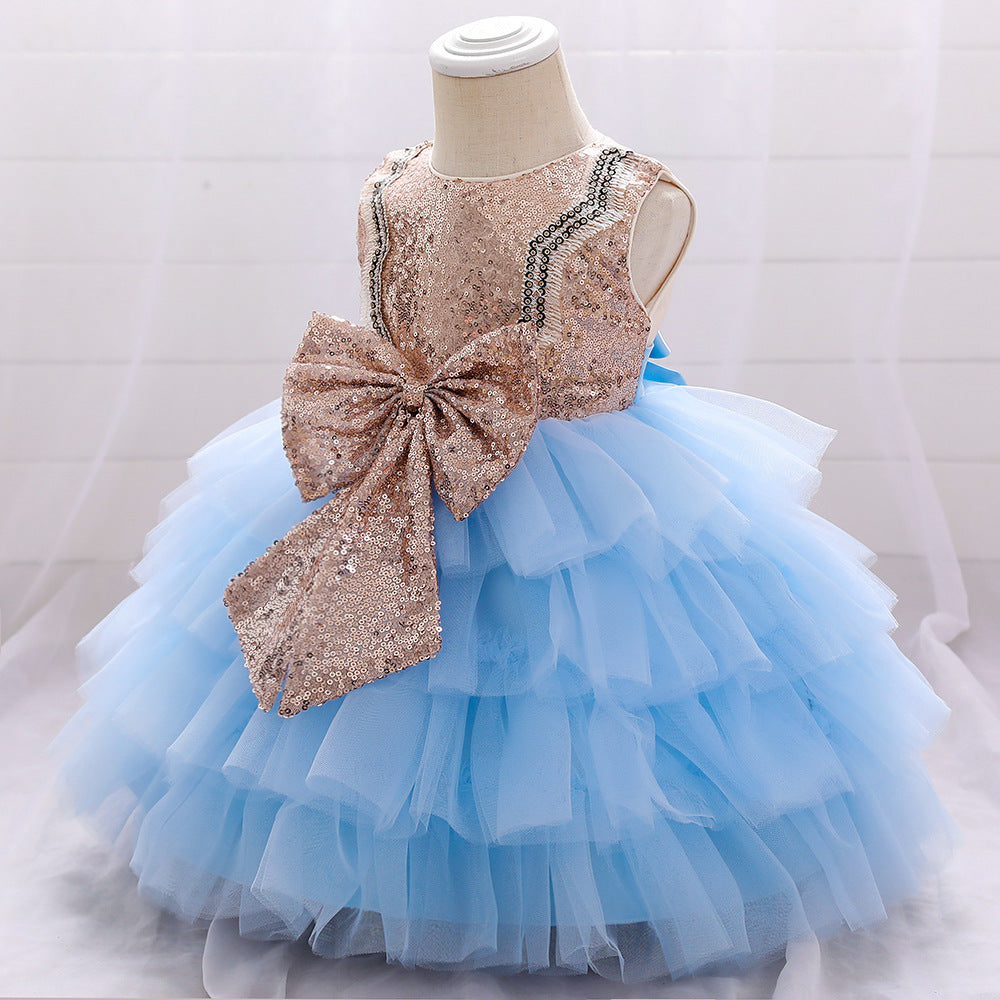 Girl's New Dress Skirt Sleeveless Bow Net Pompous Skirt Girl's Princess Skirt Girl's Dress Skirt
