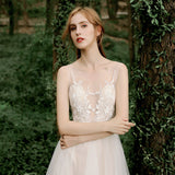 A-Line Sweep-Brush Train Lace Tulle Wedding Dress