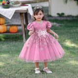 Children's Girls' Beaded Snowflake Printed Dress Princess Skirt Children's Day Performance Dress