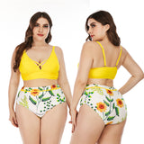 Sunflower pattern split swimsuit plus size bikini