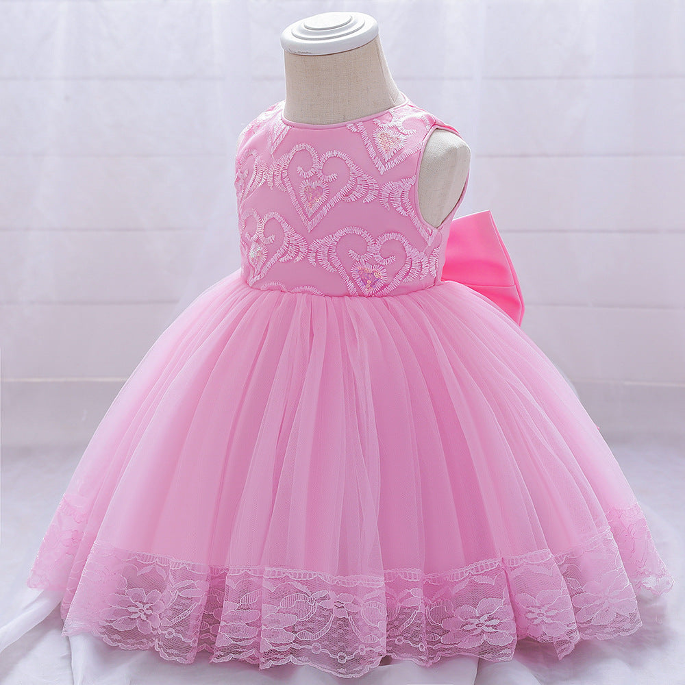 European And American New Girl Princess Dress Baby First Birthday Dress Female Pompous Skirt Big Bow Flower Girl Dress