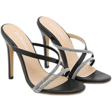 Fashion simple cross rhinestone strap comfortable high heel sandals temperament plus size women's shoes