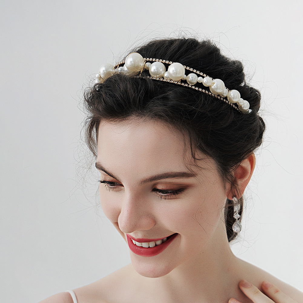 Bridal headpiece vintage handmade pearl rhinestone headband
