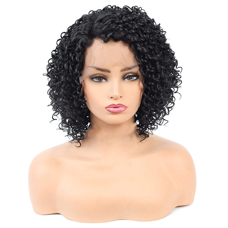 Front lace partial curl wig short curl chemical fiber wig headgear wigs