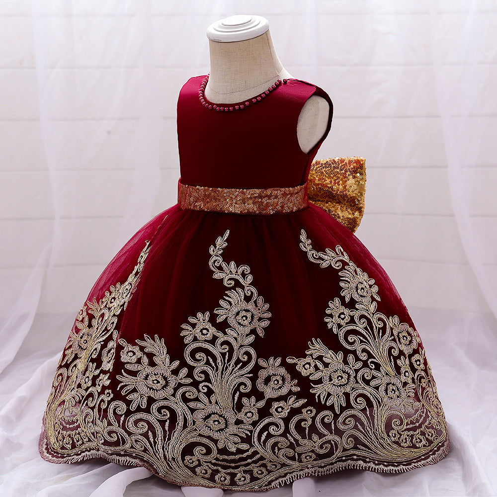 Euramerican New Style Children Dress In The Child Princess Skirt Big Bowknot Embroidered Flower Child Skirt