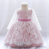 Girl's Birthday Long Sleeved Gauze Fluffy Gauze Lace Princess Dress