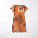 Round neck tie-dyed printed dress parent-child dress