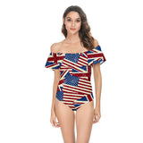 American Independence Day printed sexy off-shoulder bikini one-piece backless swimsuit