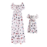 Butterfly Print puff sleeve flowy maxi dress mother-daughter matching outfit