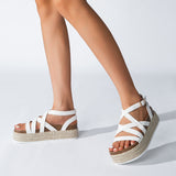 Women's Platform flat sandals thin strap crossing buckle large size sandals summer sandals for women