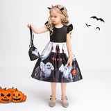 Children Girls Princess Dress Castle Witch Print Dress Halloween Costume Dress