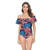 American Independence Day printed sexy off-shoulder bikini one-piece backless swimsuit