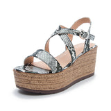 Snake pattern women's shoes wedge platform open toe strap sandals women's waterproof platform fashion sandals