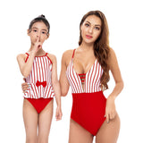 Parent-child swimsuit bikini red new style striped big middle children mother and daughter swimsuit for Mom and Me
