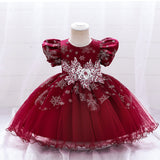 Children's Girls' Beaded Snowflake Printed Dress Princess Skirt Children's Day Performance Dress