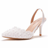 Shallow mouth pointed sandals lace beaded bridal wedding shoes wedding photography shooting sandals rear sill strap shoes