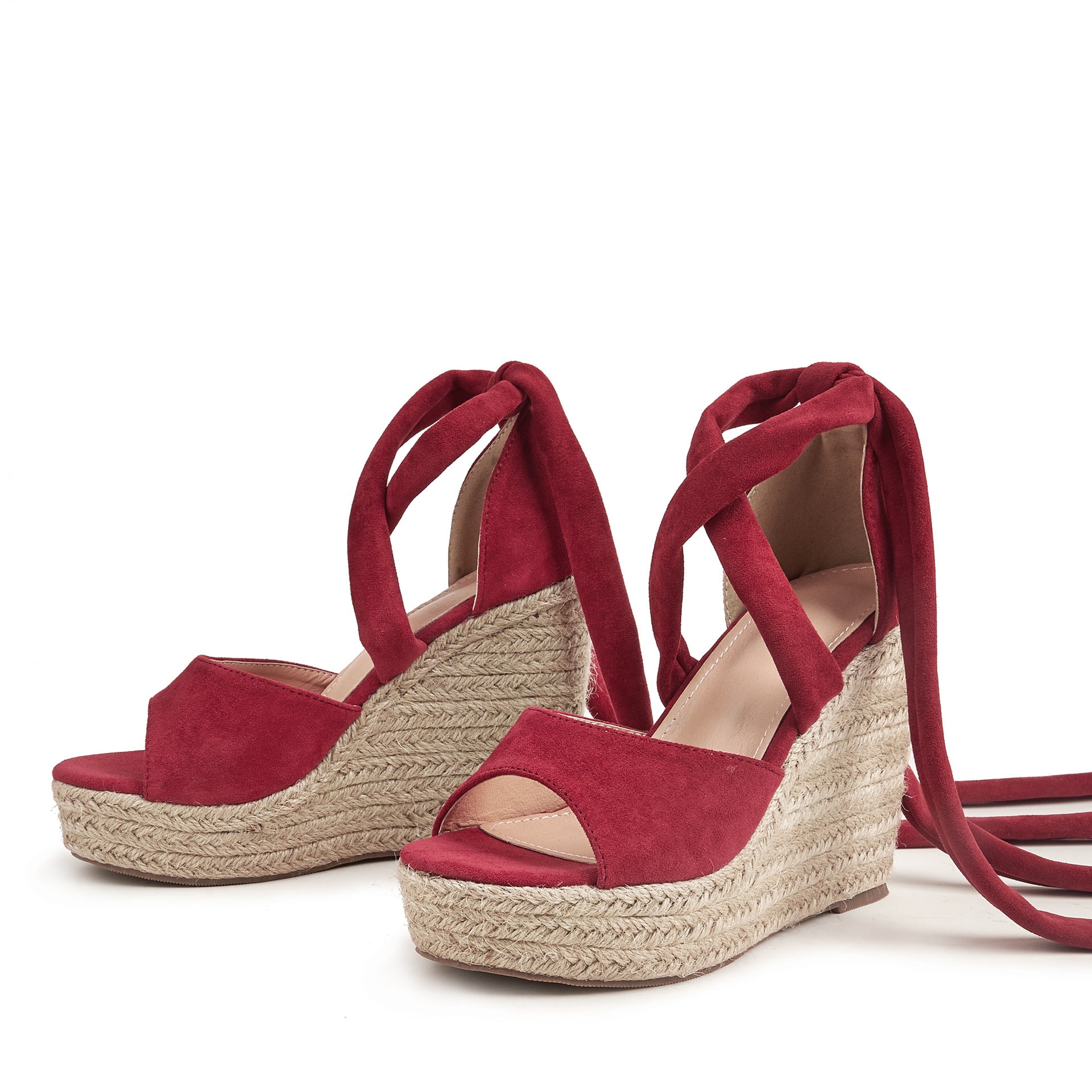 Women's lace-up sandals summer rope bottom wedge high heel platform