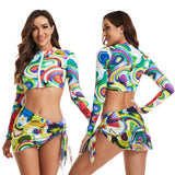 Long Sleeve short vest surfing suit split swimsuit Three-Piece Set