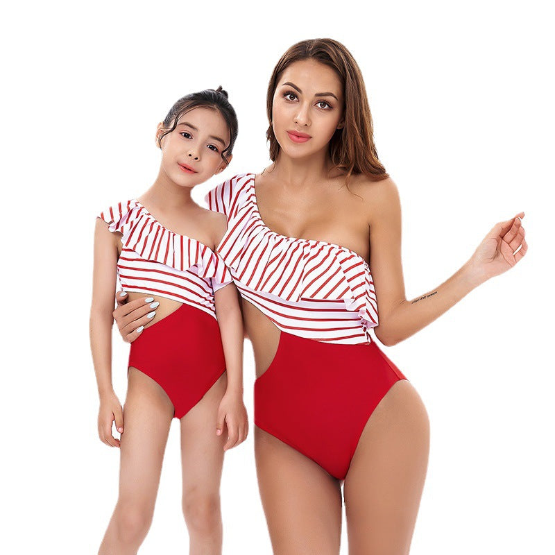 Parent-child swimsuit female striped bikini new mother and daughter swimming for Mom and Me