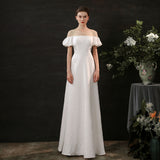 Sheath-Column Floor Length Satin Wedding Dress