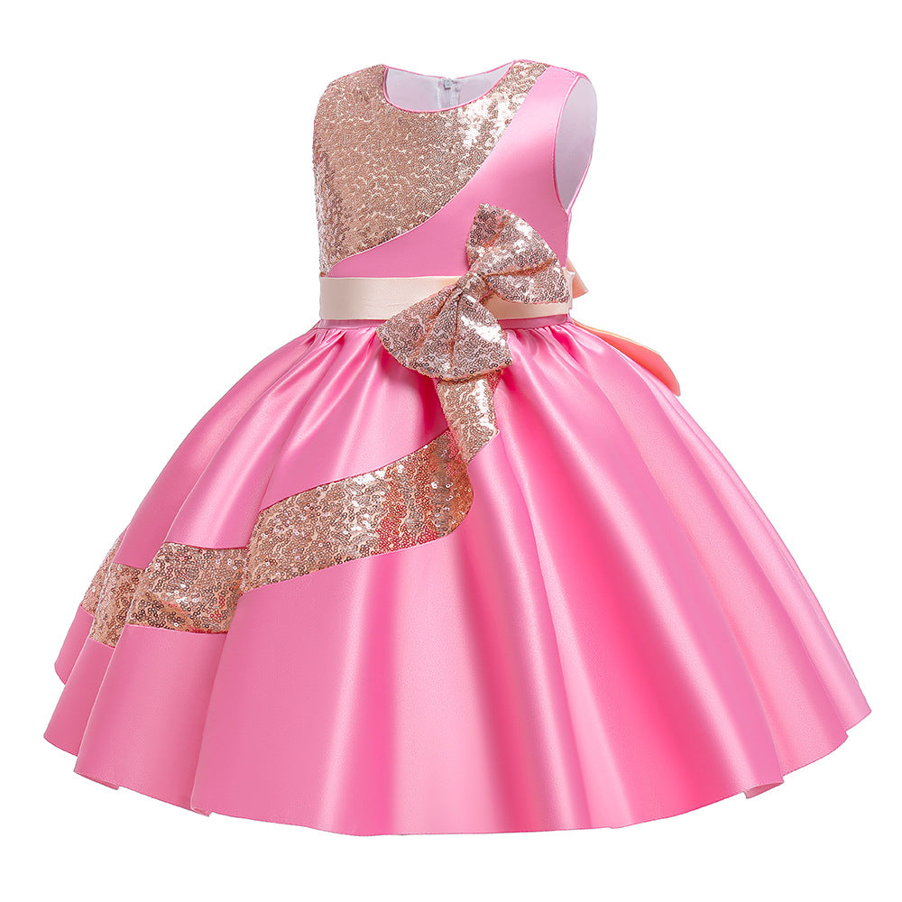 New Children's Dress in Children's Sequins Bow Forging Cloth Princess Skirt Piano Dress For Girls