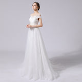 A-Line Sweep-Brush Train Lace Tulle Wedding Dress