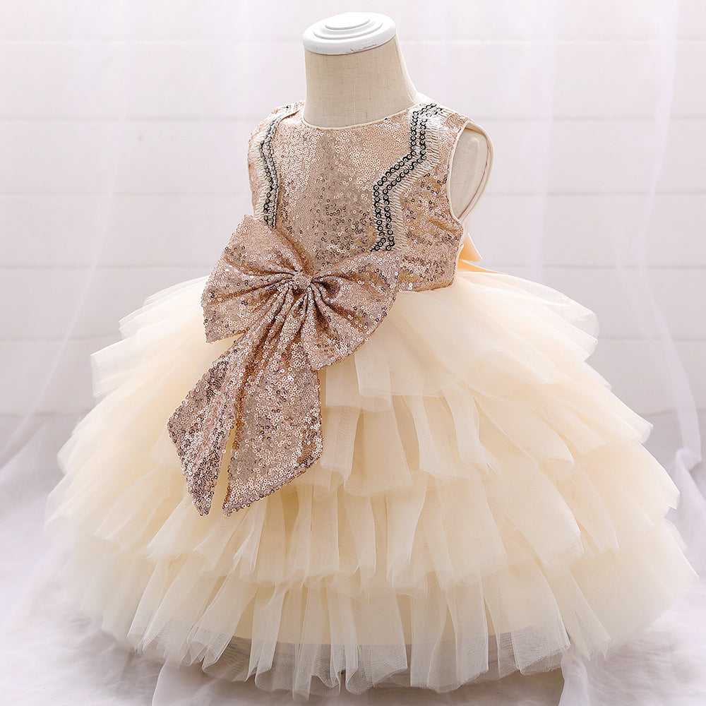Girl's New Dress Skirt Sleeveless Bow Net Pompous Skirt Girl's Princess Skirt Girl's Dress Skirt