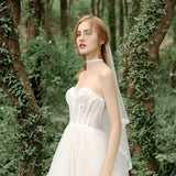 A-Line High-Low Lace Tulle Wedding Dress