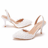 Shallow mouth pointed sandals lace beaded bridal wedding shoes wedding photography shooting sandals rear sill strap shoes