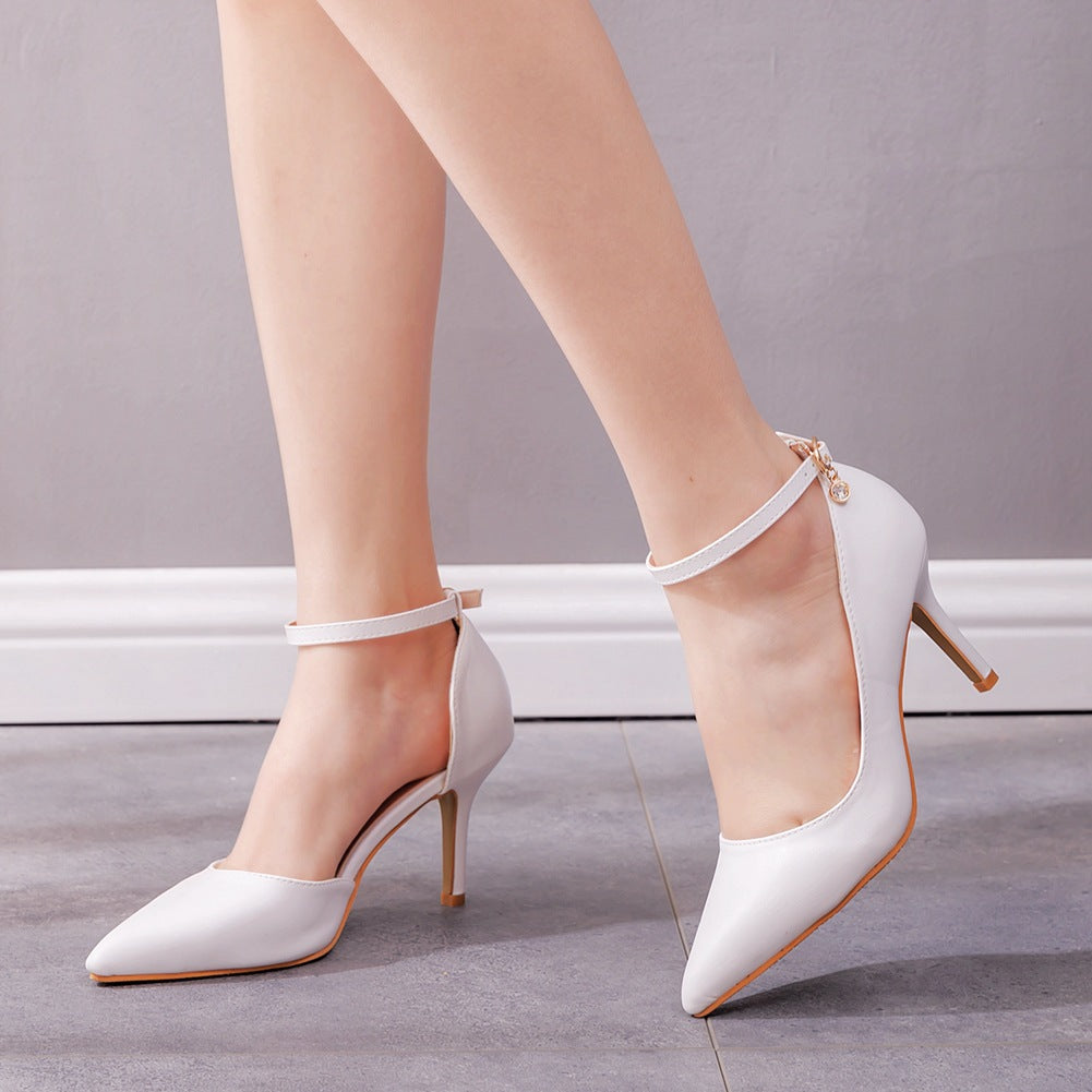 Large size sandals stiletto heel pointed toe sandals white pointed toe shoes women's high heels