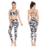 Yoga clothes printed tights bra hollow top