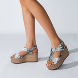Roman style platform sandals snake pattern shoes wedge women's large size sandals