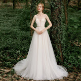 A-Line Sweep-Brush Train Lace Tulle Wedding Dress