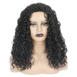 African women's Medium Long Curly Wig Black Small curly hair chemical fiber mechanism headgear