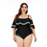Ruffle plus size black one-piece swimsuit