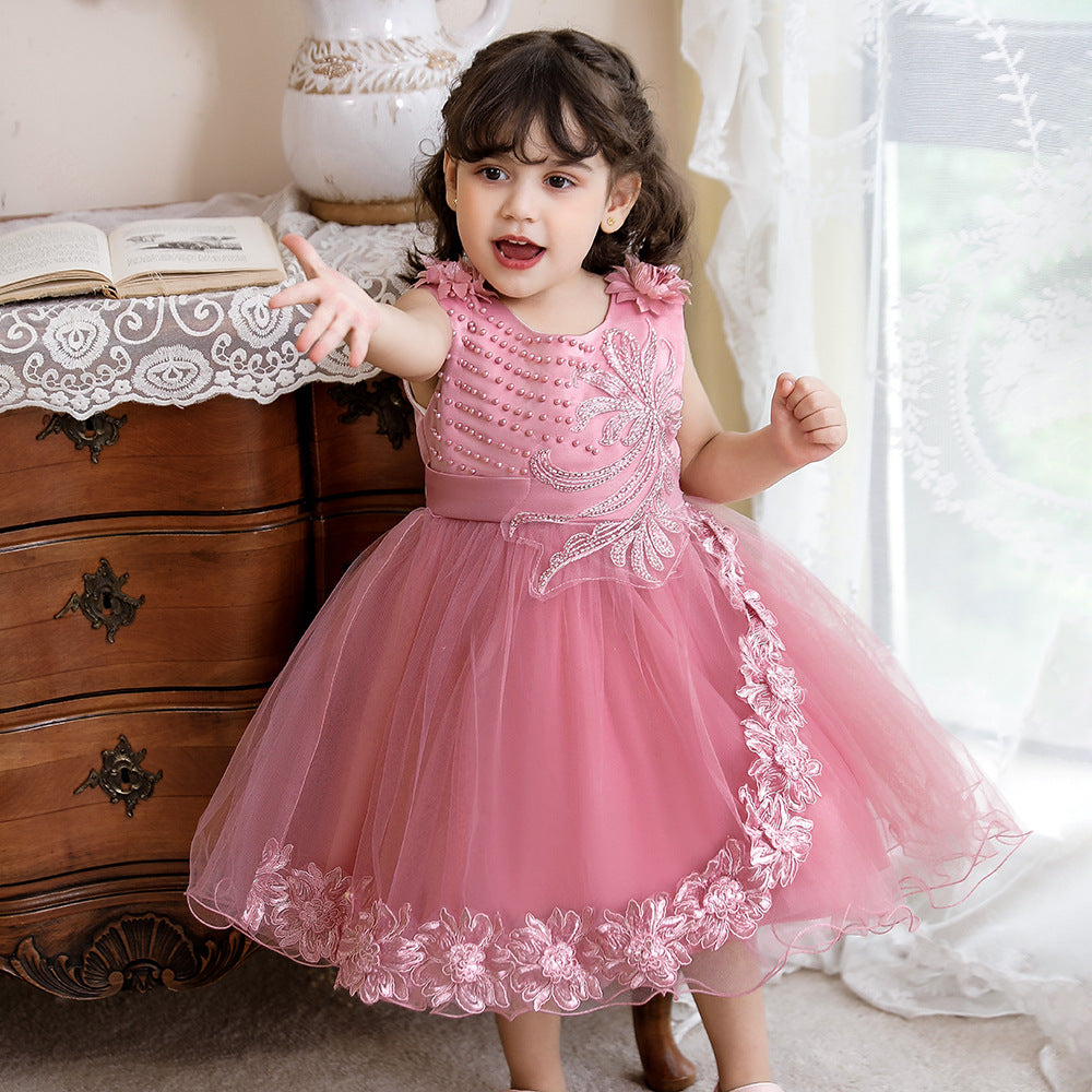 Cheap New children princess dress girl fluffy dress wedding dress flower  girl dress one-year-old costume | Joom