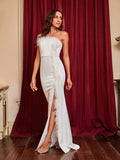Women's Sexy Fashion Feather Splicing Asymmetric Slit Dress Evening Dress