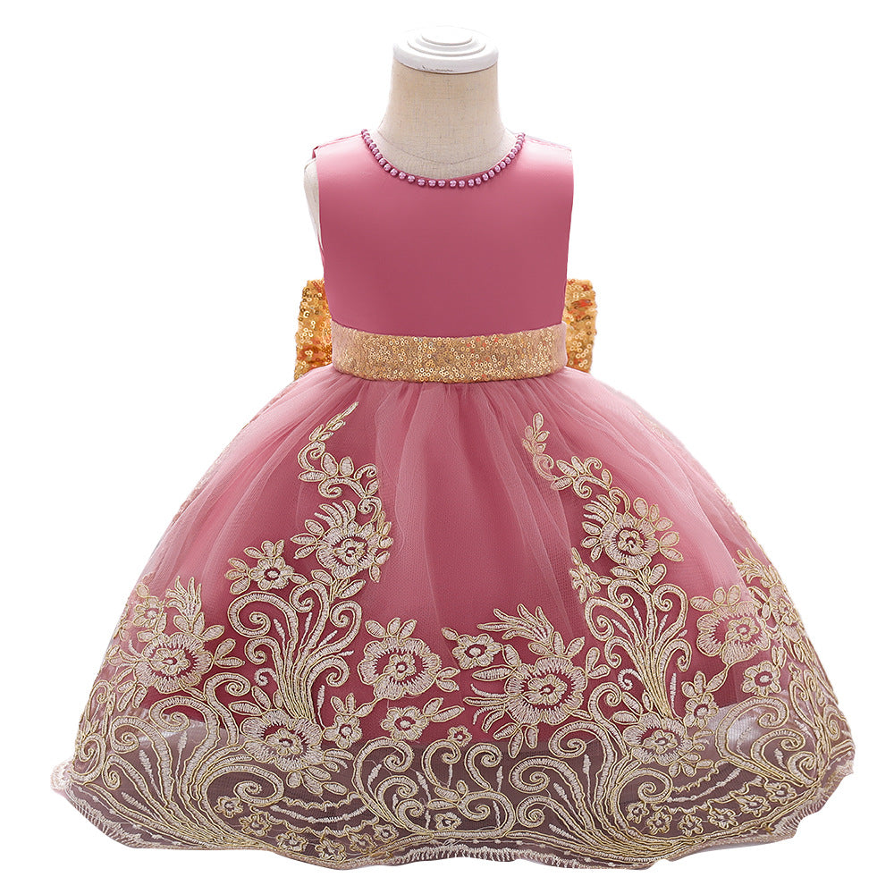Euramerican New Style Children Dress In The Child Princess Skirt Big Bowknot Embroidered Flower Child Skirt