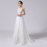 A-Line Sweep-Brush Train Lace Tulle Wedding Dress