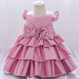 New Children's Dress First Birthday Baby Small Flying Sleeves Multi-Layer Cake Pompous Skirt Little Girl Dress Skirt