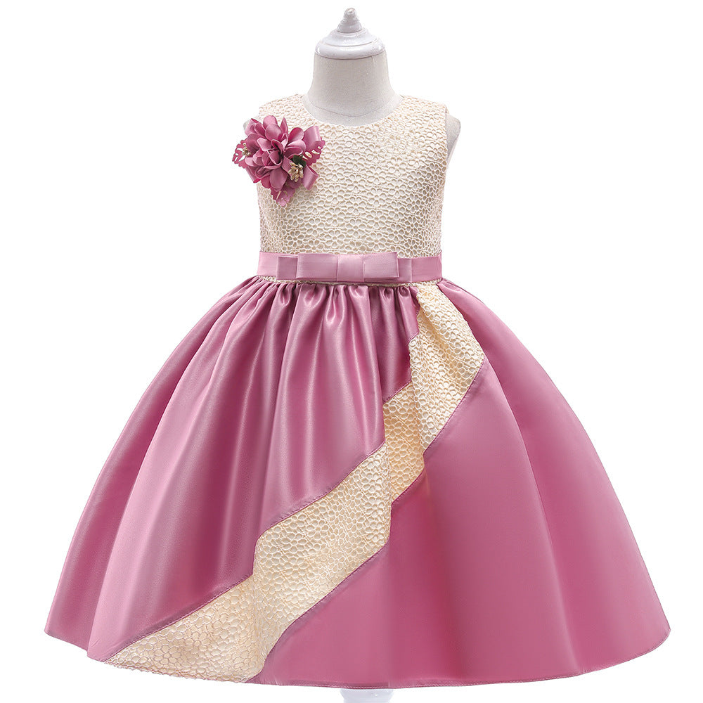 New Children's Dress Skirt Matching Color Sleeveless Girls Dress Children's Host Dress