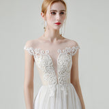 A-Line Sweep-Brush Train Lace Tulle Wedding Dress