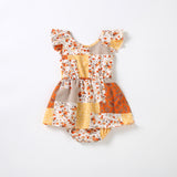 Tie-up lace-up collar printed parent-child dress